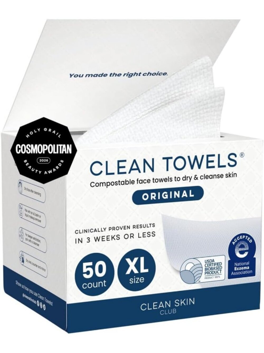 Ultra Soft Disposable Face Towels - 100% Biobased Makeup Remover Wipes, 50 Ct